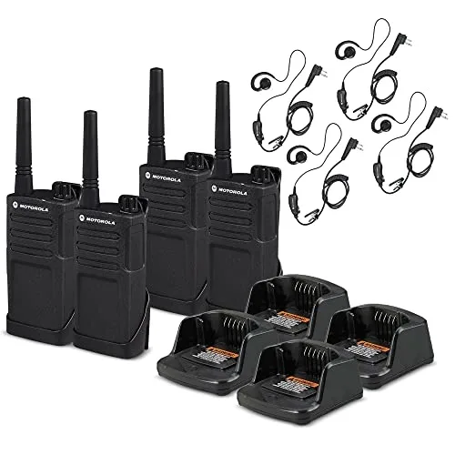 Motorola Motorola RMM2050 two-way radio 4-pack with HKLN4604 earpiece bundle — product photo