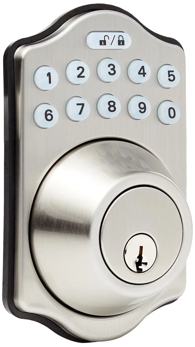 Rectangular black metal electronic keypad deadbolt lock 7.42 x 5.28 x 4.76 inches