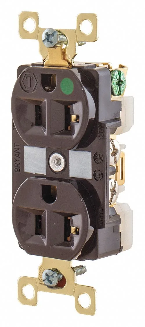 Brown composite duplex receptacle with straight blade slots and screw terminals