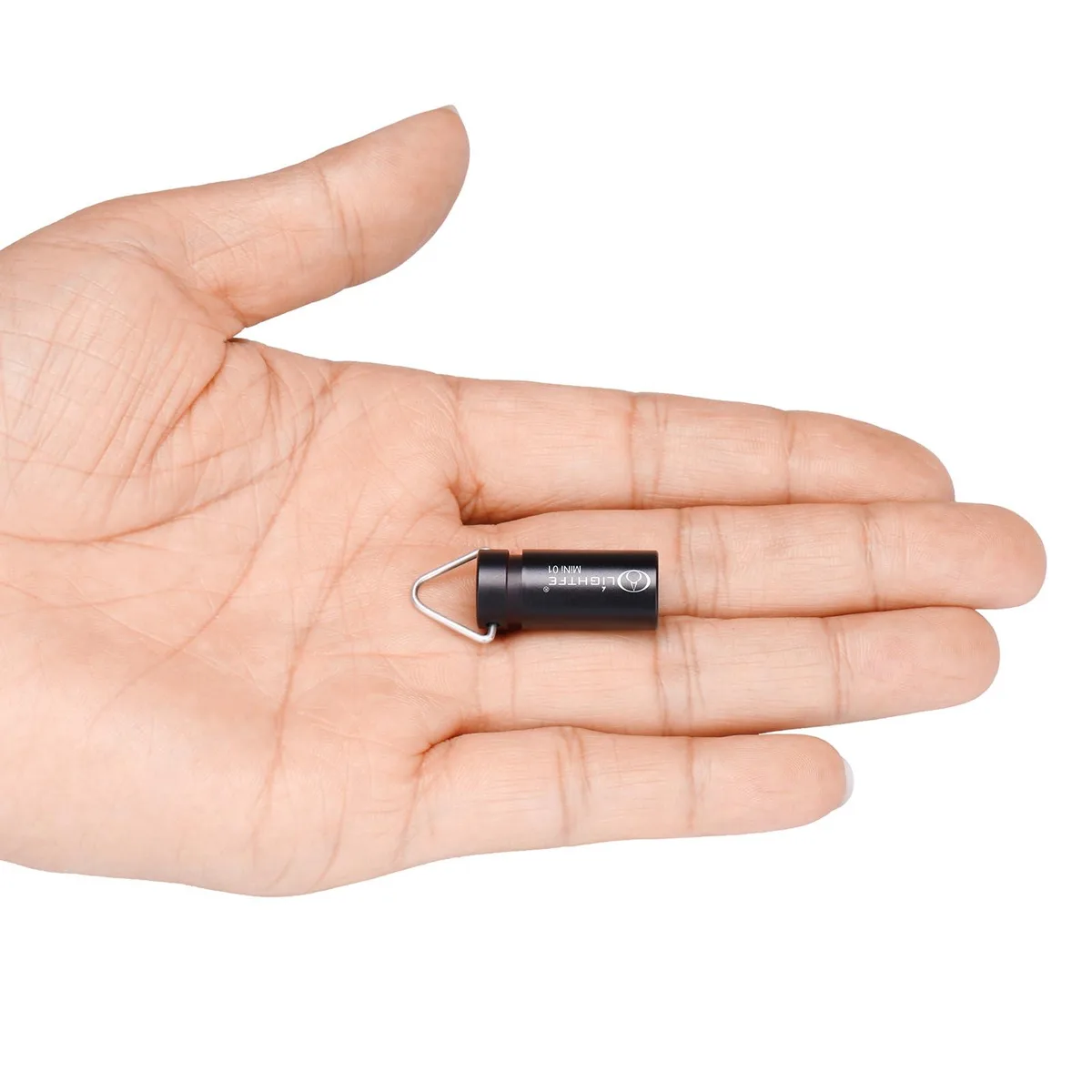 Tiny black aluminium keychain flashlight with rotating head