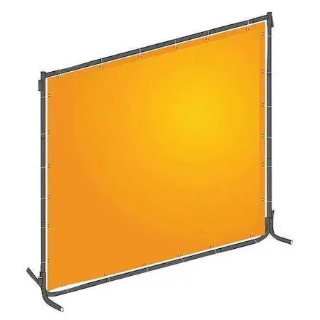 Yellow transparent PVC welding screen on platform legs, six by six feet, grommeted edges