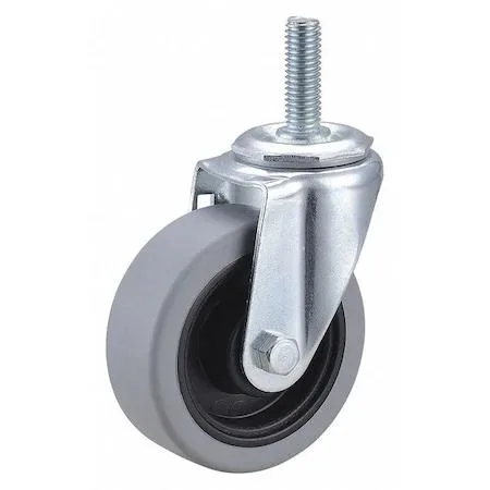 Silver metal caster with polyurethane wheel and threaded stem