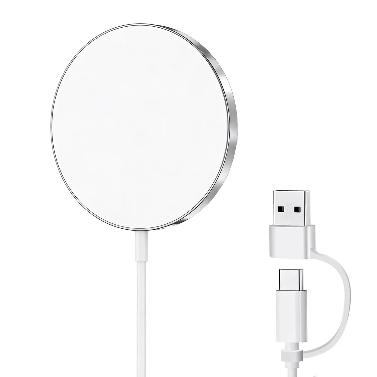 Silver magnetic wireless charging pad, slim aluminium alloy finish