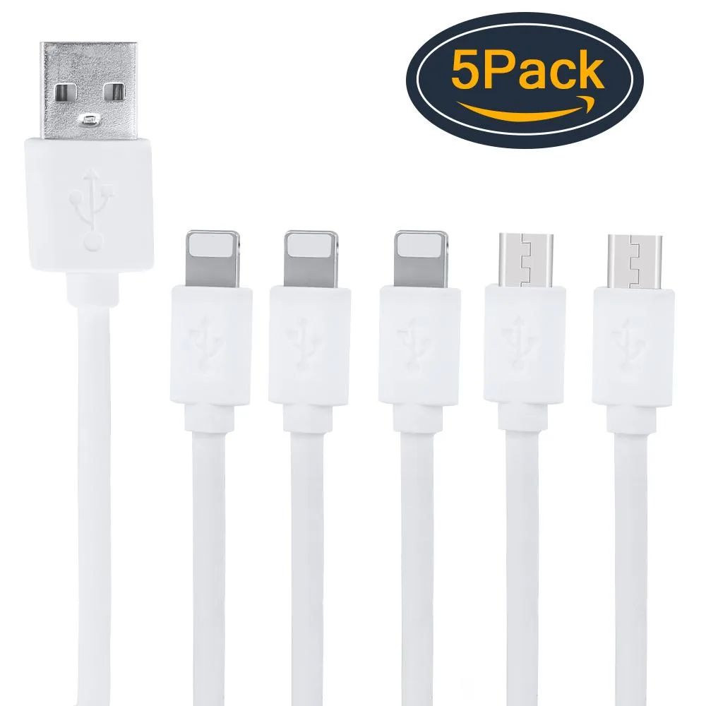 White 30 cm cable with three Lightning and two micro-USB connectors