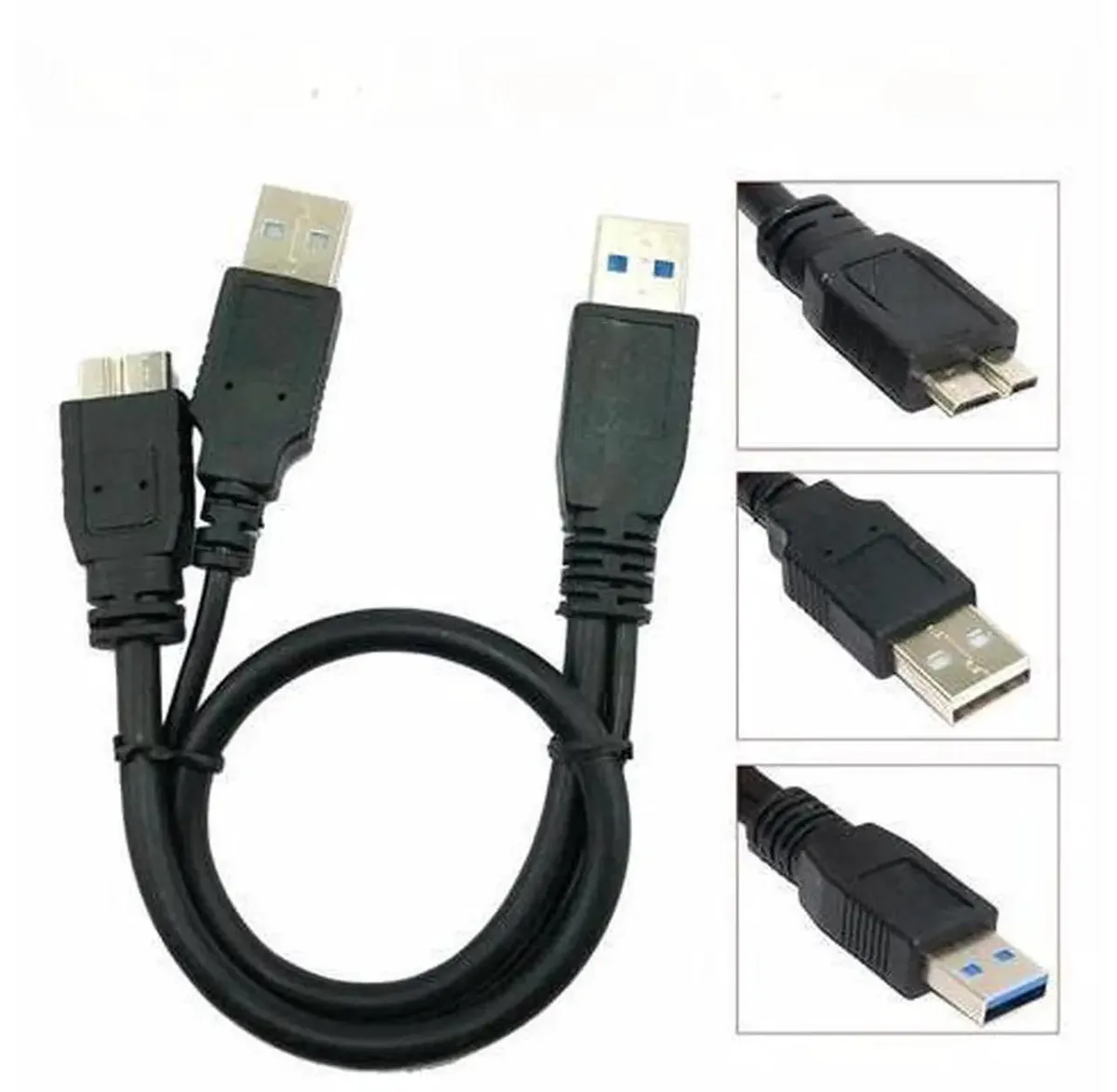 Short Y-cable with two USB-A plugs and one Micro-B plug, 50cm long