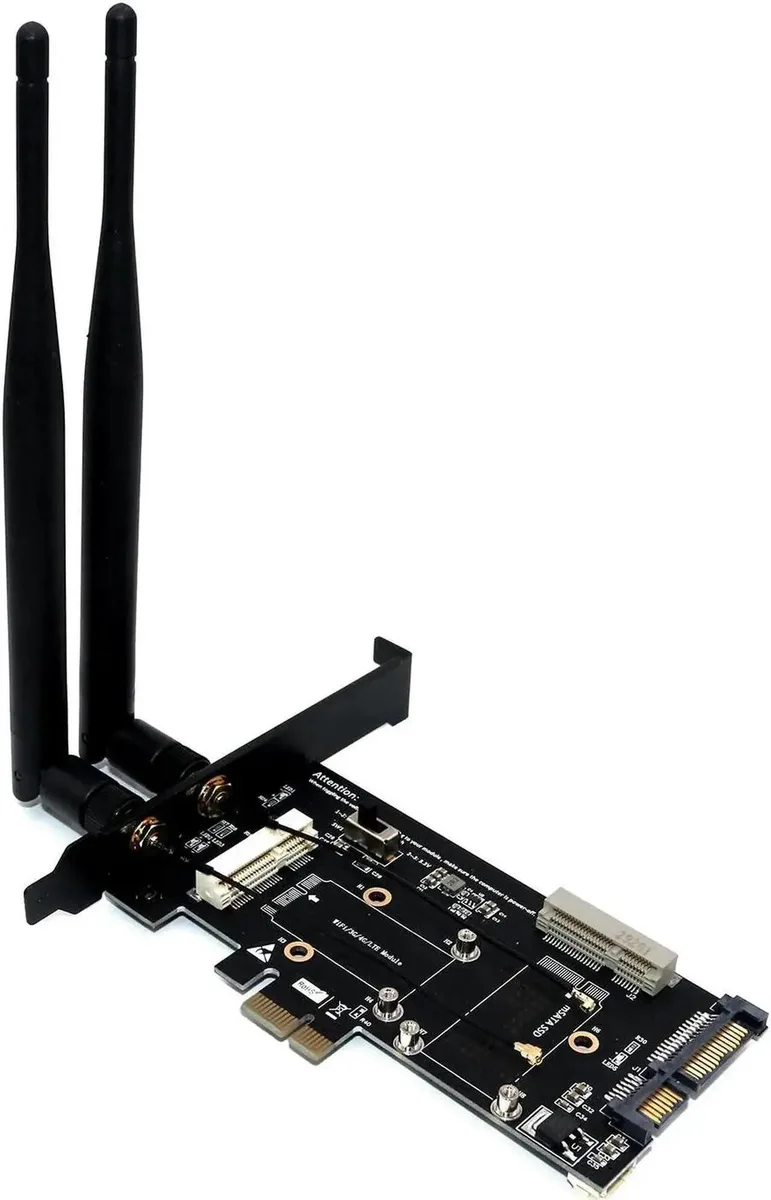 SMUGDESK SMUGDESK 2-in-1 PCIe Adapter Mini PCI-E x1 mSATA 2.5 SATA SIM Slot — product photo
