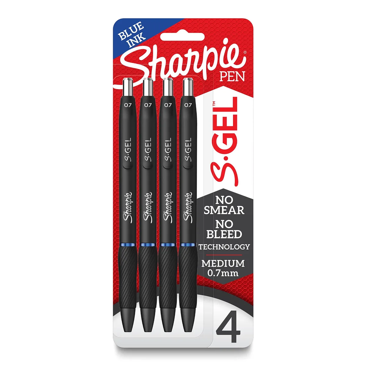 Four blue gel pens with rubber grips, medium point