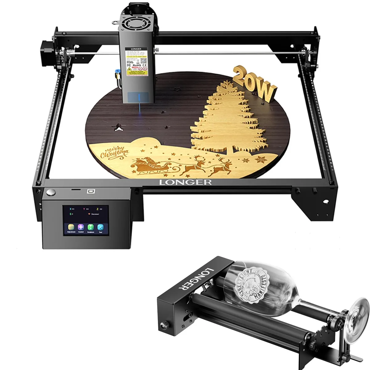 LONGER LONGER RAY5 20W Laser Engraver with Rotary Roller & Bracket — product photo