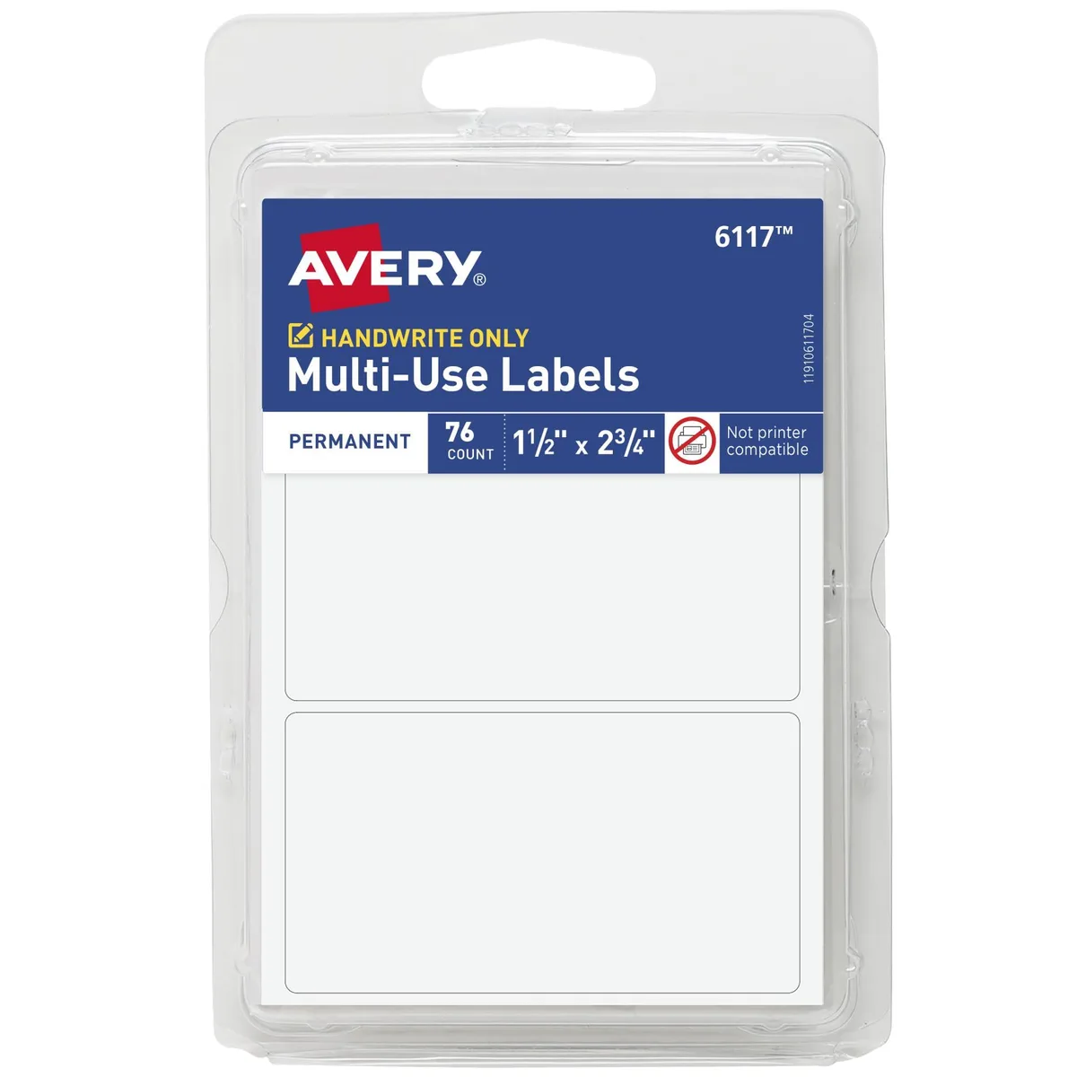 White rectangular label sheets in clear plastic package
