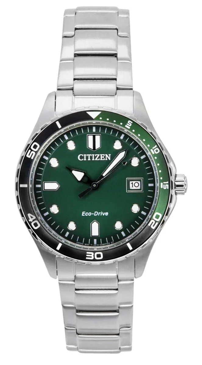 Citizen Citizen Eco-Drive AW1828-80X Green Dial Stainless Steel 100M Unisex Watch — product photo