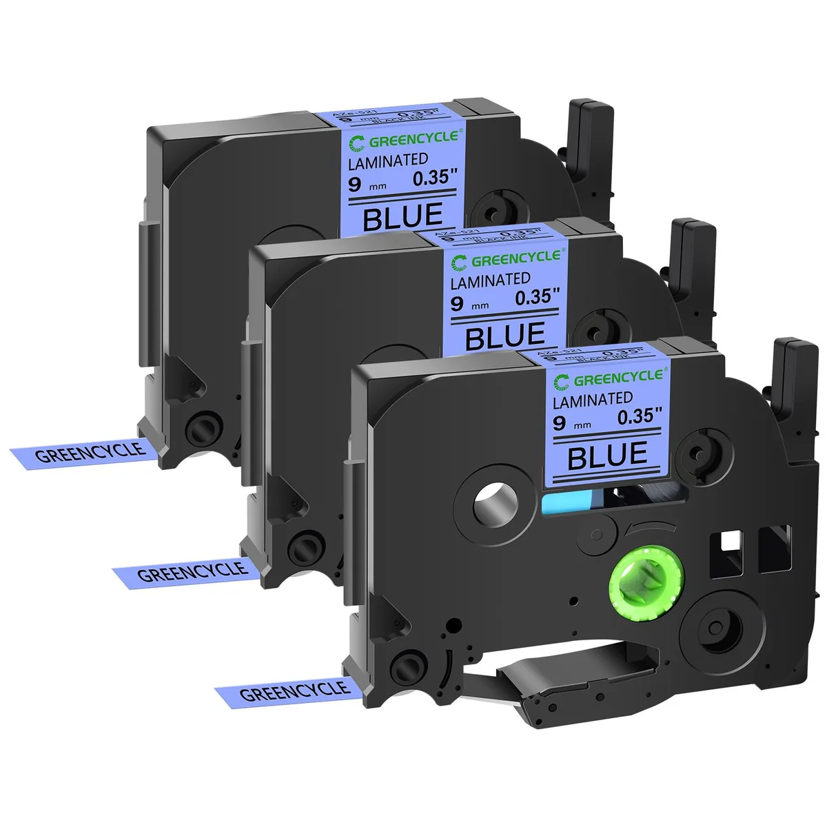 GREENCYCLE GREENCYCLE TZe-521 9mm Black on Blue Laminated Label Tape 3 Pack — product photo