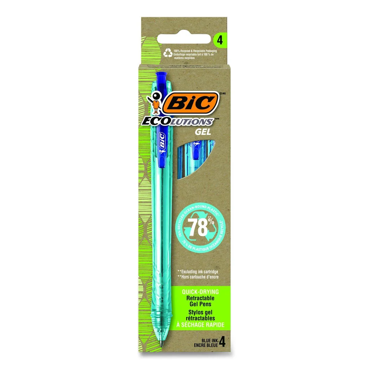 BIC BIC Ecolutions Gel Pen Retractable Medium 1 mm Blue Ink Blue Barrel 4 Pack — product photo