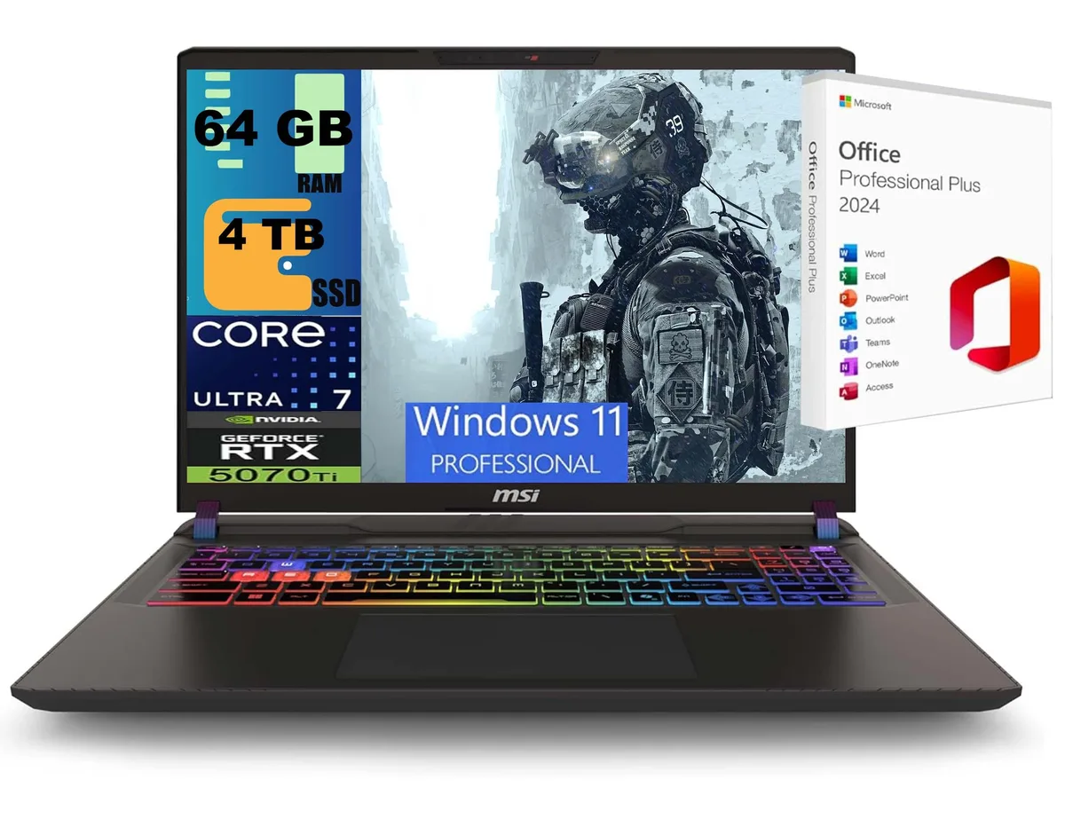 MSI MSI Vector 16 Gray Gaming Laptop 16" WUXGA 144Hz Ultra 7 255HX RTX 5070 Ti 12GB 64GB 4TB — product photo
