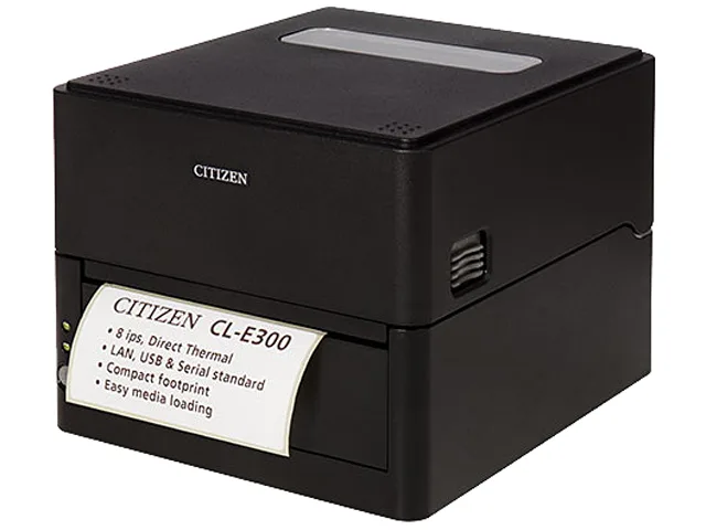 Citizen Citizen CL-E300XUBNNA CL-E300 Series Compact LAN Direct Thermal Barcode Printer USB LAN Serial Black — product photo