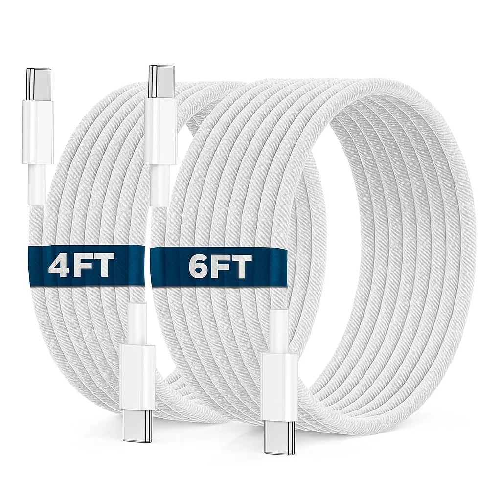 Two braided USB-C to USB-C cables, 2 metres each, in a pack