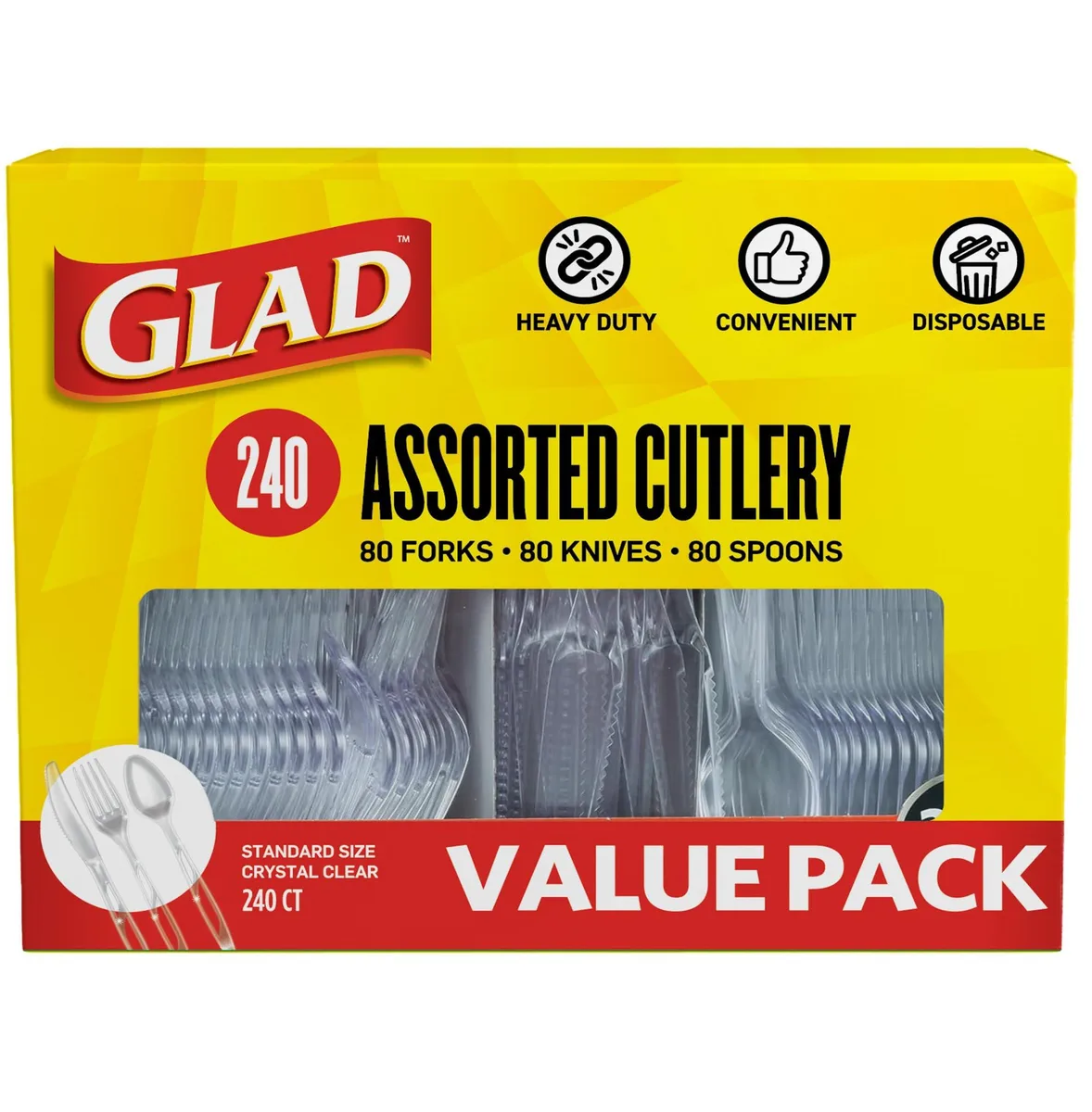 Clear plastic cutlery set, 240 pieces in bulk packaging