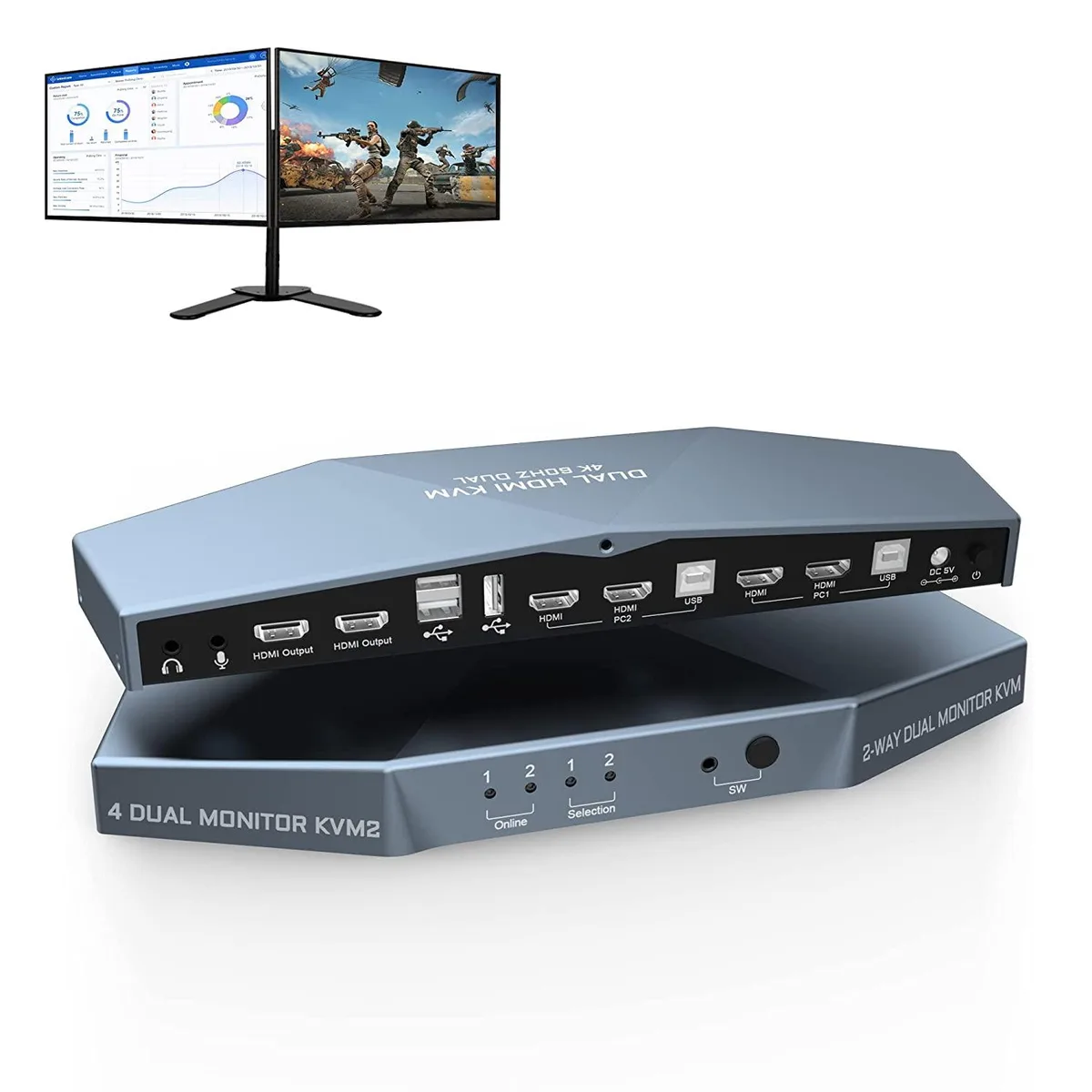 WRIARICH WRIARICH 2-PC Dual Monitor HDMI KVM Switch 4K 60Hz — product photo