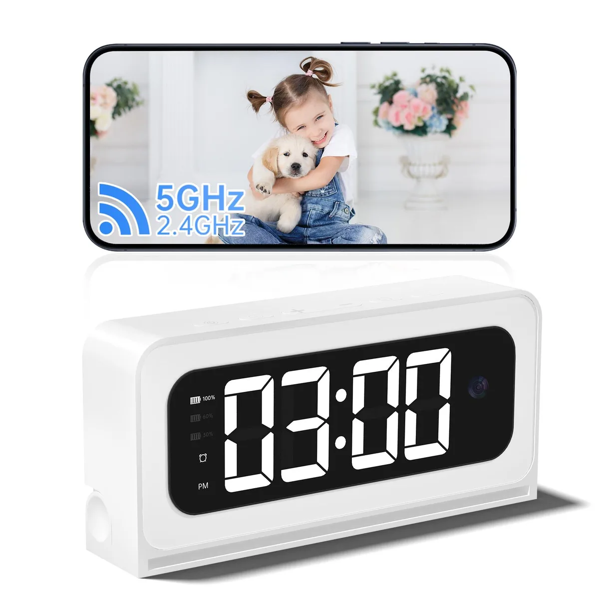 Picturesky Picturesky 2K Smart Clock Camera 4MP 1920x1080 2.4/5G White — product photo