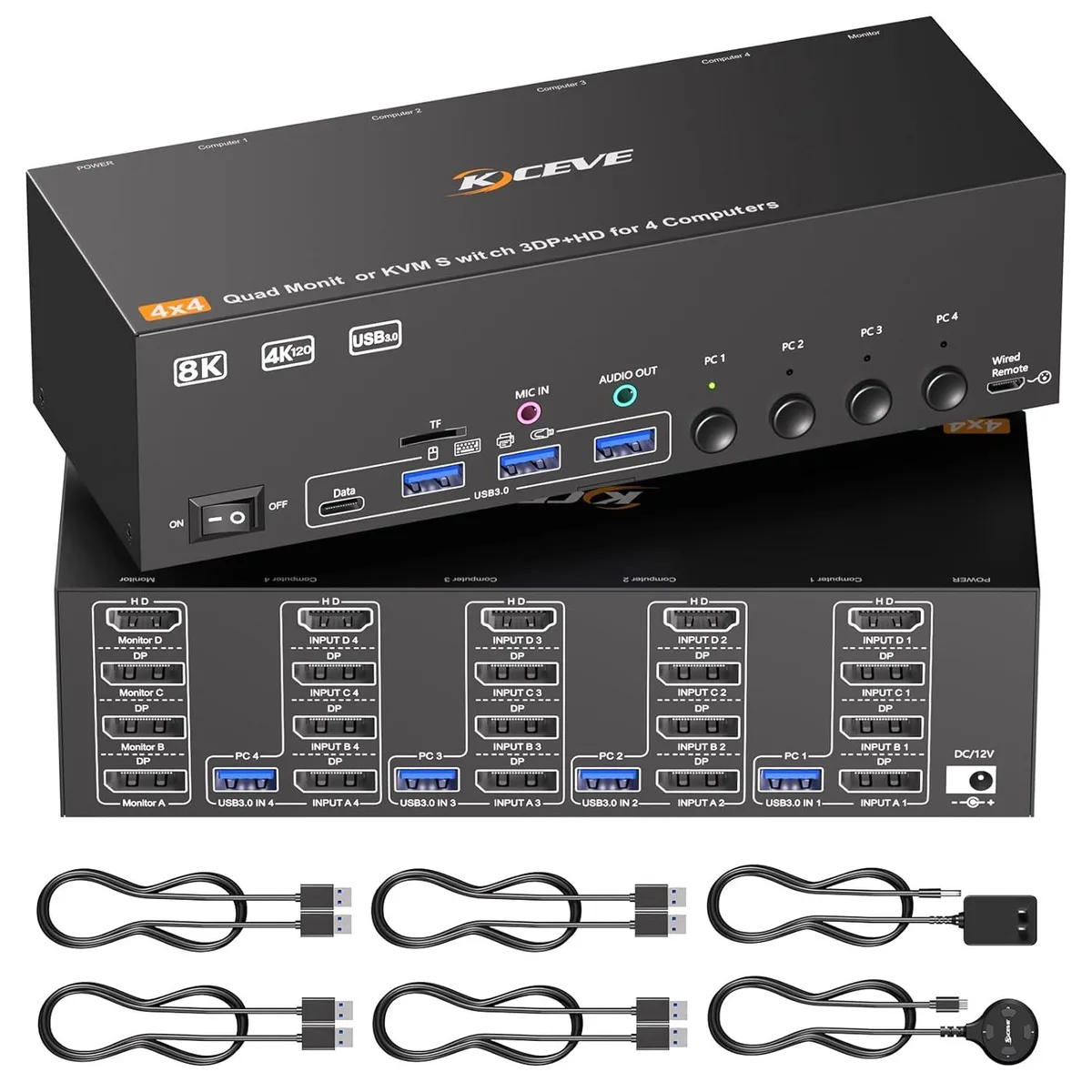 Hitoor Hitoor KC-404DH KVM Switch 4×4 8K@60Hz 4K@144Hz 3DP+HDMI USB 3.0 — product photo