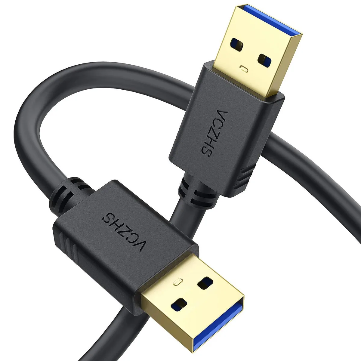 Black USB 3.0 Type A male-to-male cable, 3.3 ft long, gold-plated connectors