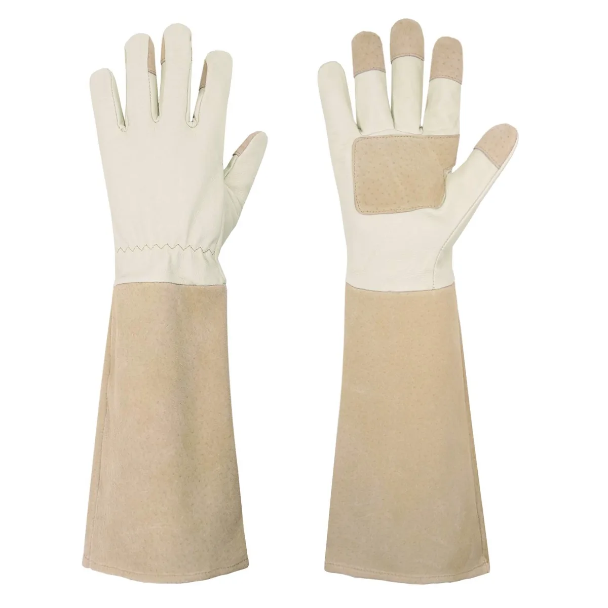  HANDLANDY 1601 Large Beige Leather Gauntlet Glove 11cm 17in — product photo