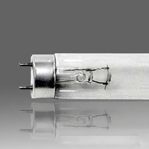 Straight clear glass tube, low-pressure mercury arc lamp, 15 W germicidal bulb