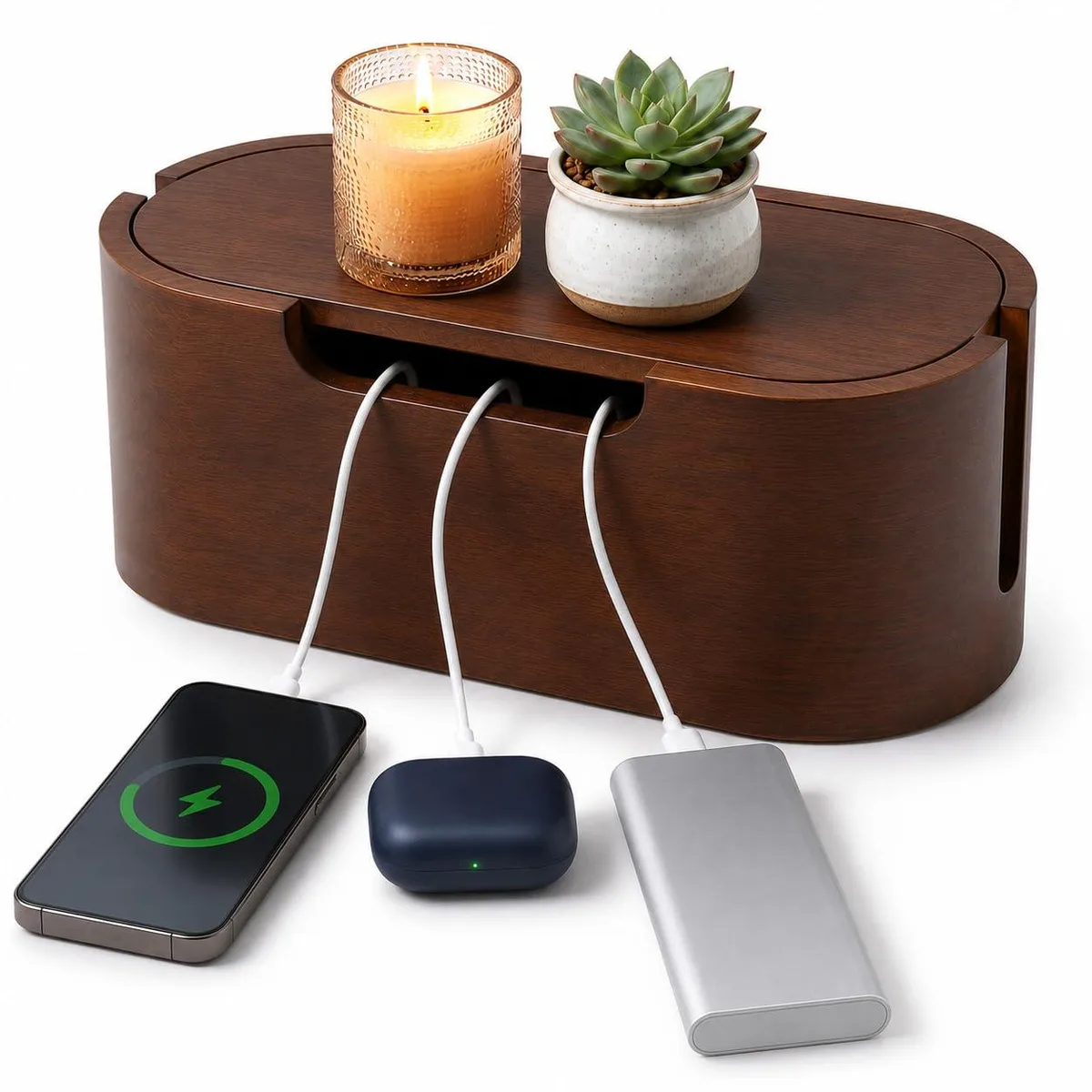  Hotlea Wooden Cable Management Box Brown 12.6 x 5.5 x 5.1 in — product photo