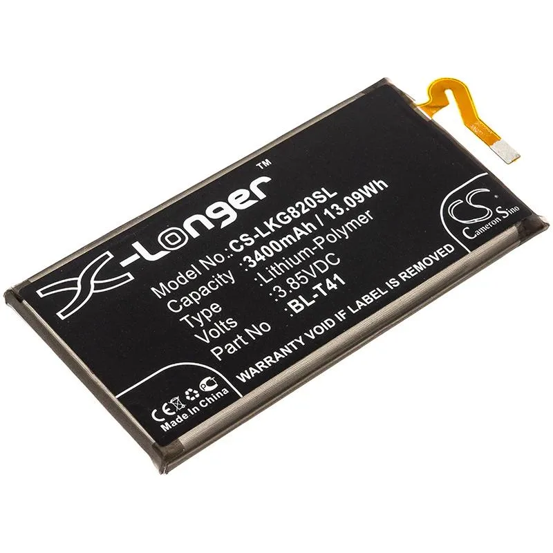 Rectangular smartphone battery with gold contacts and printed label