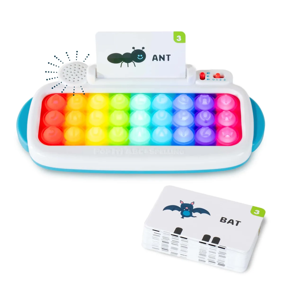 Rectangular plastic learning keyboard with colourful pop keys and LED lights