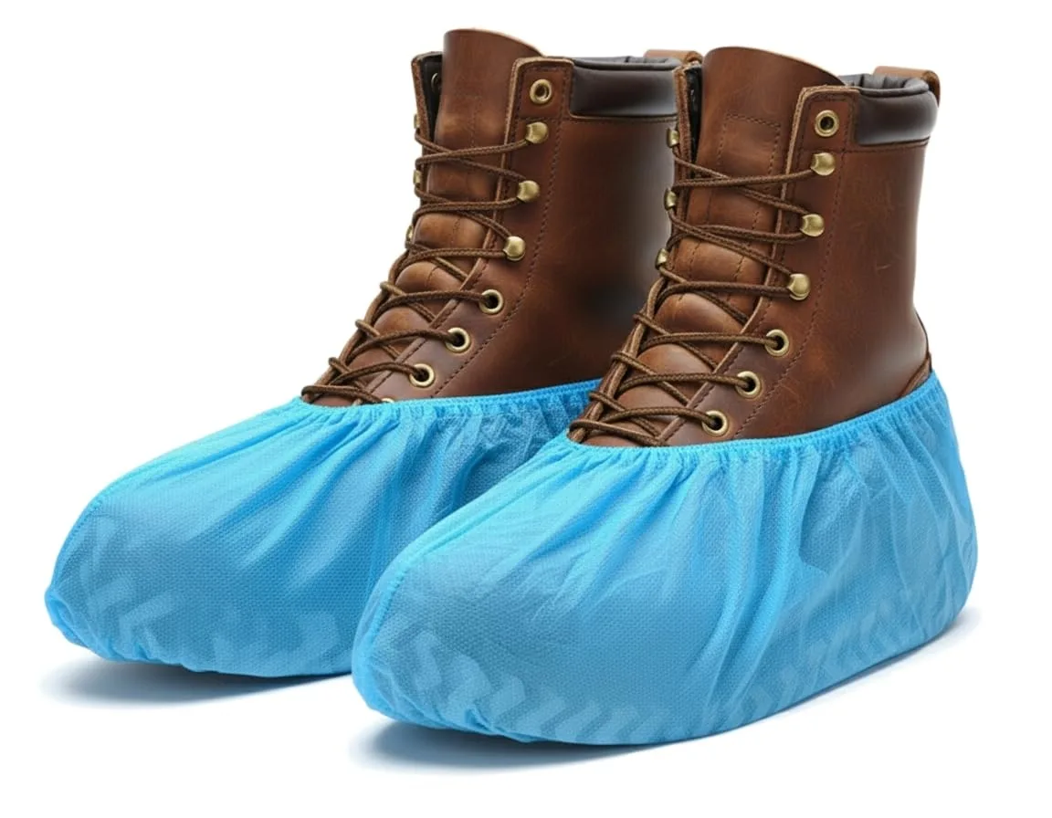 Blue X-Large disposable shoe covers, 100 pairs, non-woven fabric with elastic band and textured sole
