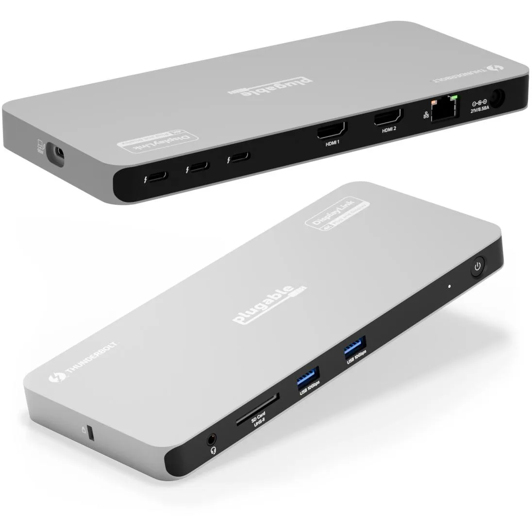 Space grey rectangular Thunderbolt docking station with multiple ports