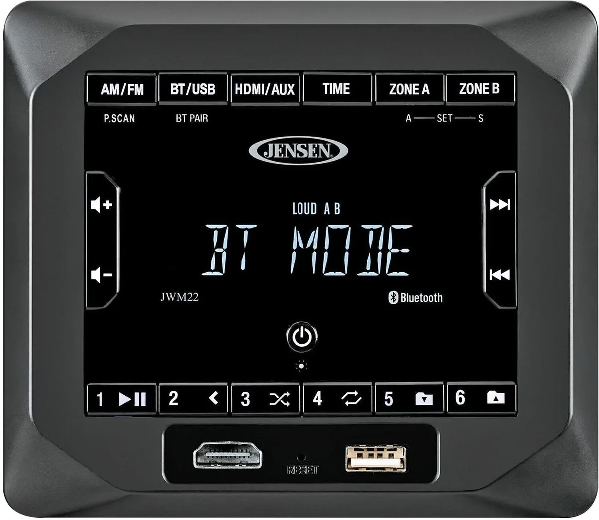 JENSEN JENSEN JWM22 Cube RV Stereo Receiver 4x6W 30 Presets Bluetooth HDMI — product photo
