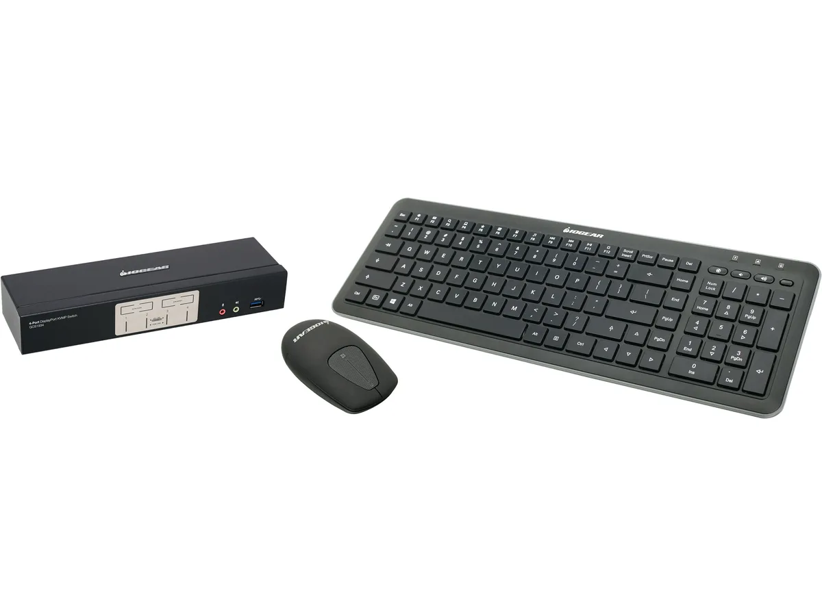 IOGEAR IOGEAR GCS1934-KM 4-Port DisplayPort 1.2 KVM Switch with Wireless Keyboard and Mouse — product photo