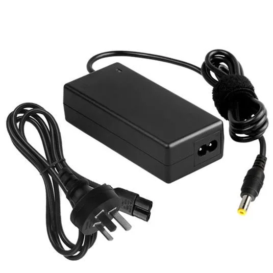 Black rectangular laptop power adapter with US plug and 5.5x2.5mm barrel connector