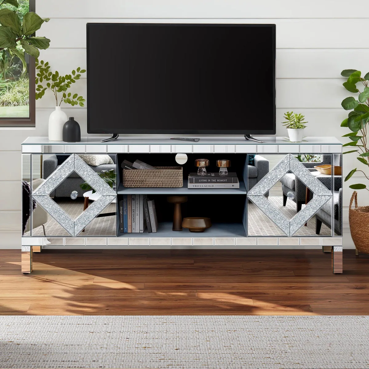 tuphen tuphen Mirrored TV Stand Silver 59W 65in 15.7D 25.2H — product photo