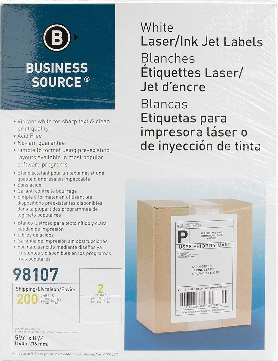 Business Source Business Source 98108 White Shipping Labels 1000/CT — product photo