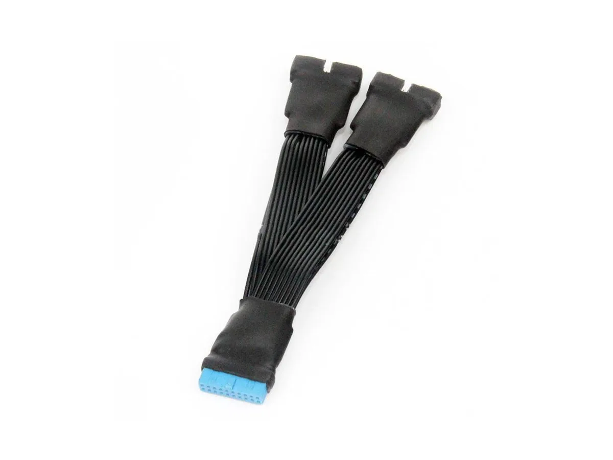 Flat Y-splitter cable with 19-pin and 20-pin connectors, 5.9 inch length