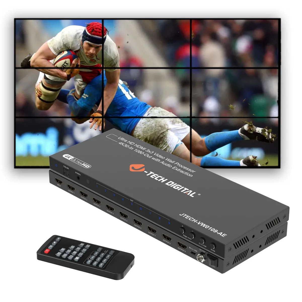 J-Tech Digital Inc. J-Tech Digital JTD-3260 3x3 Video Wall Controller 4K30Hz 1080P 13 Modes 180° Rotation — product photo