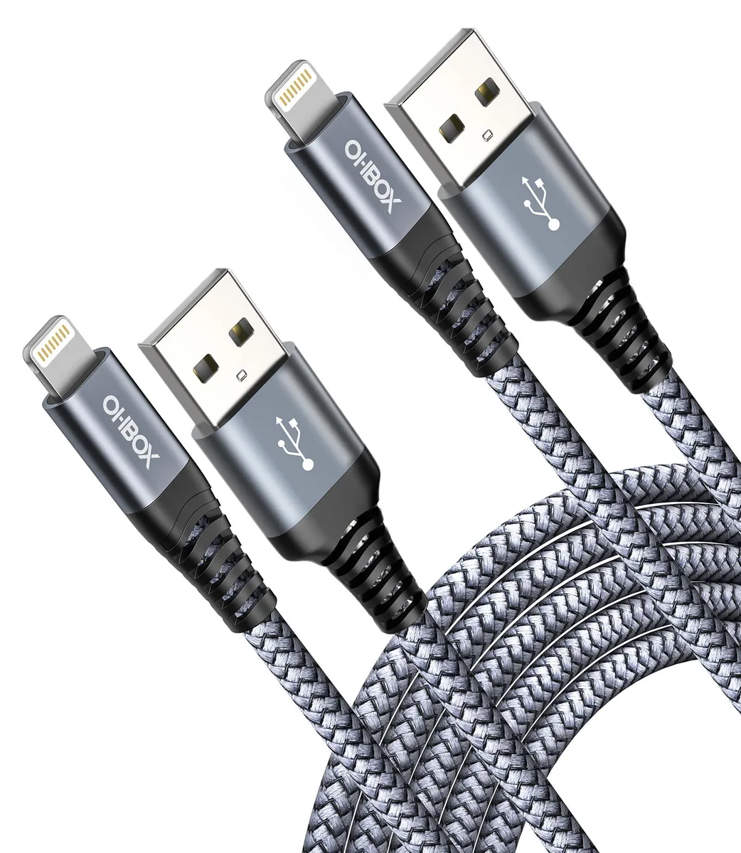  ohbox USB A to Lightning Cable 3ft 2-pack Grey 2.4A 480Mbps MFi — product photo
