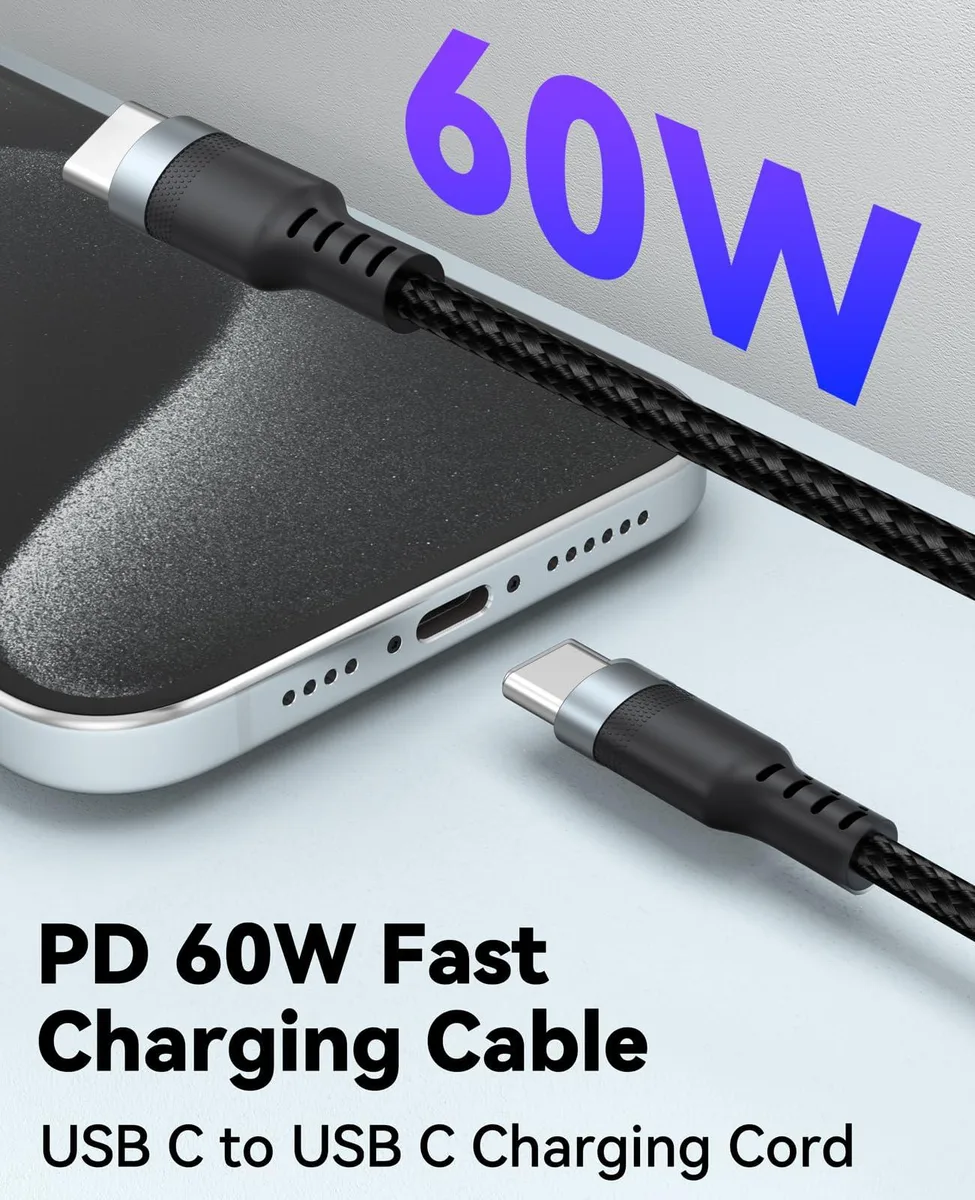 Two short braided USB-C cables with metal connectors
