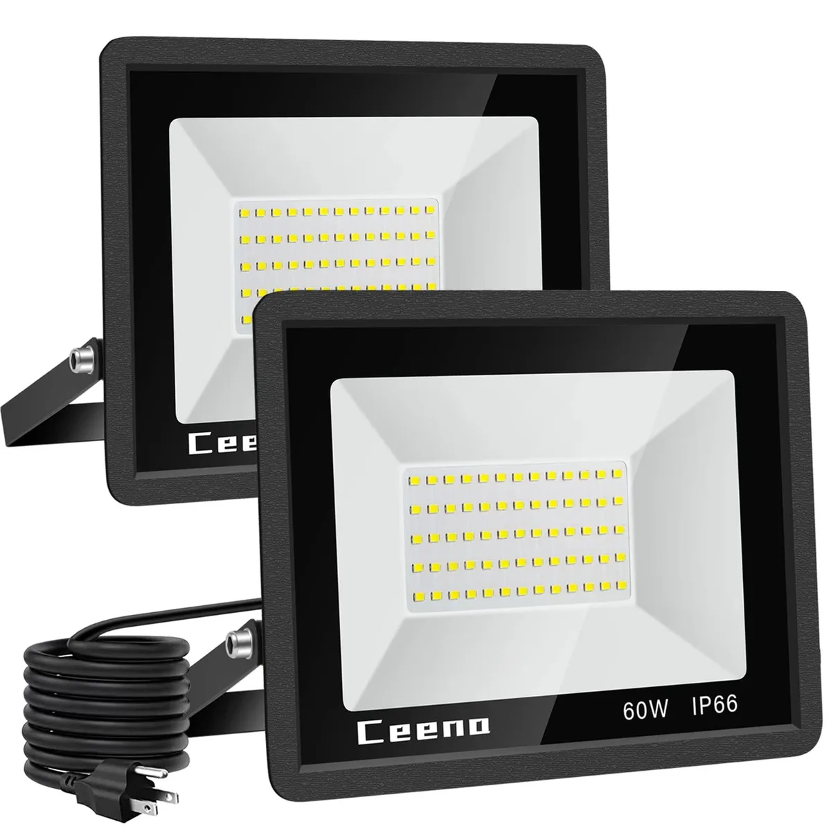 Two brushed aluminum LED floodlights with adjustable brackets and 5.9FT cords