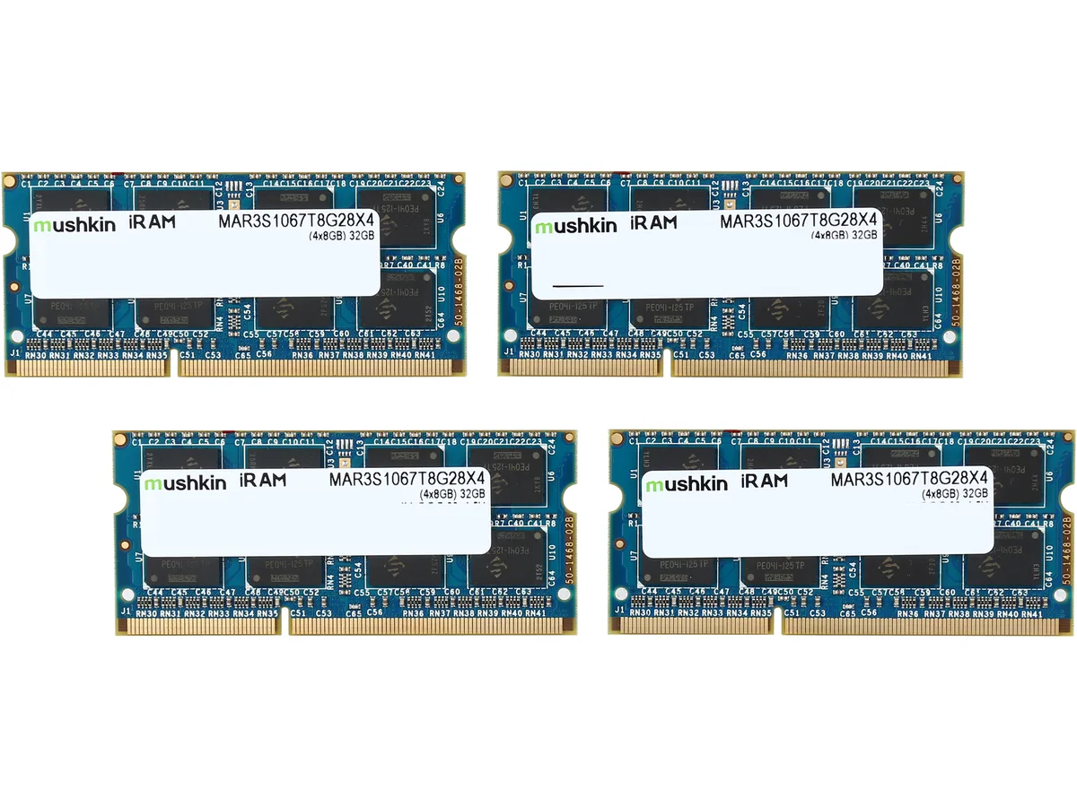 Mushkin Enhanced Mushkin Enhanced iRam 32GB (4 x 8GB) DDR3 1066 SO-DIMM memory upgrade MAR3S1067T8G28X4 — product photo