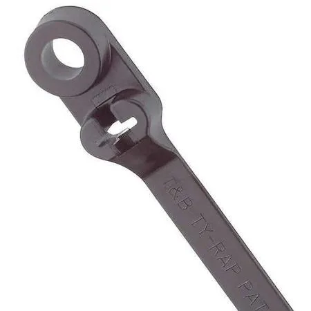 Black nylon cable tie 14 in long 120 lb tensile screw mount hole .25 in
