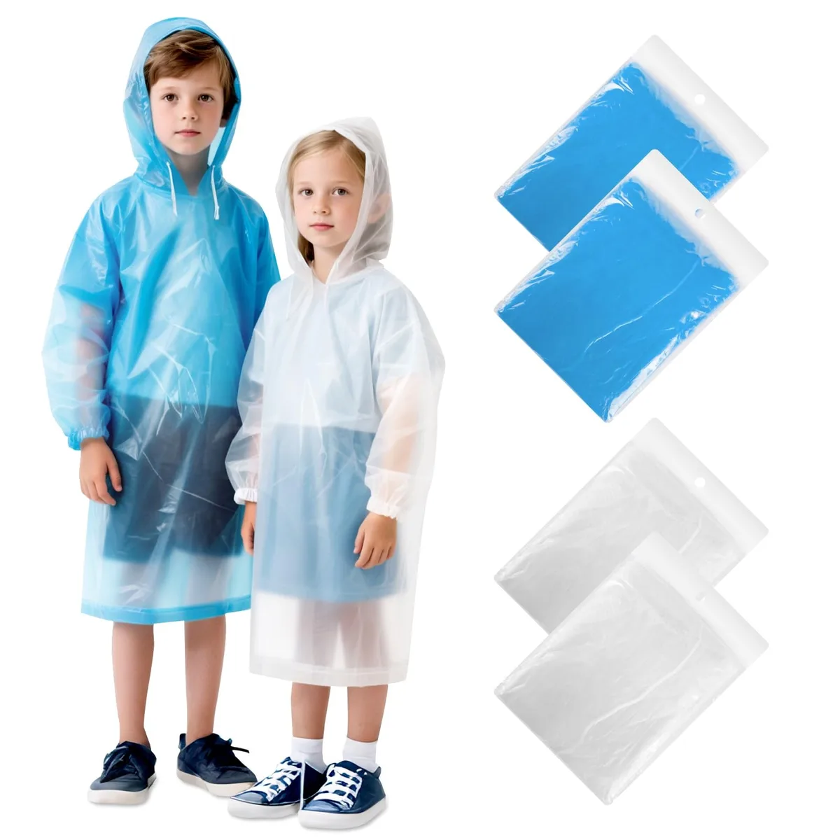 GAOHUI 4 Pack Disposable Rain Ponchos for Kids Blue 125-150cm .035mm — product photo