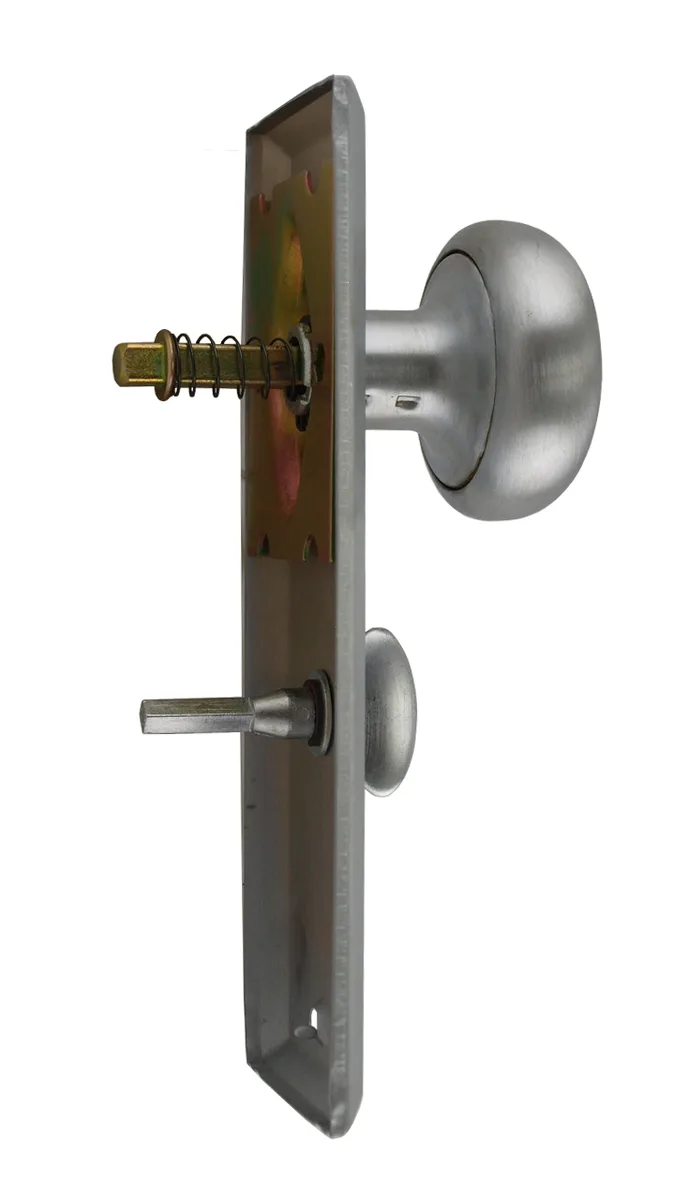Satin chrome escutcheon plate with brass knob and zinc alloy turner