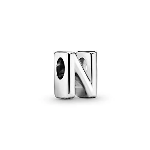 Sterling silver charm shaped as letter N