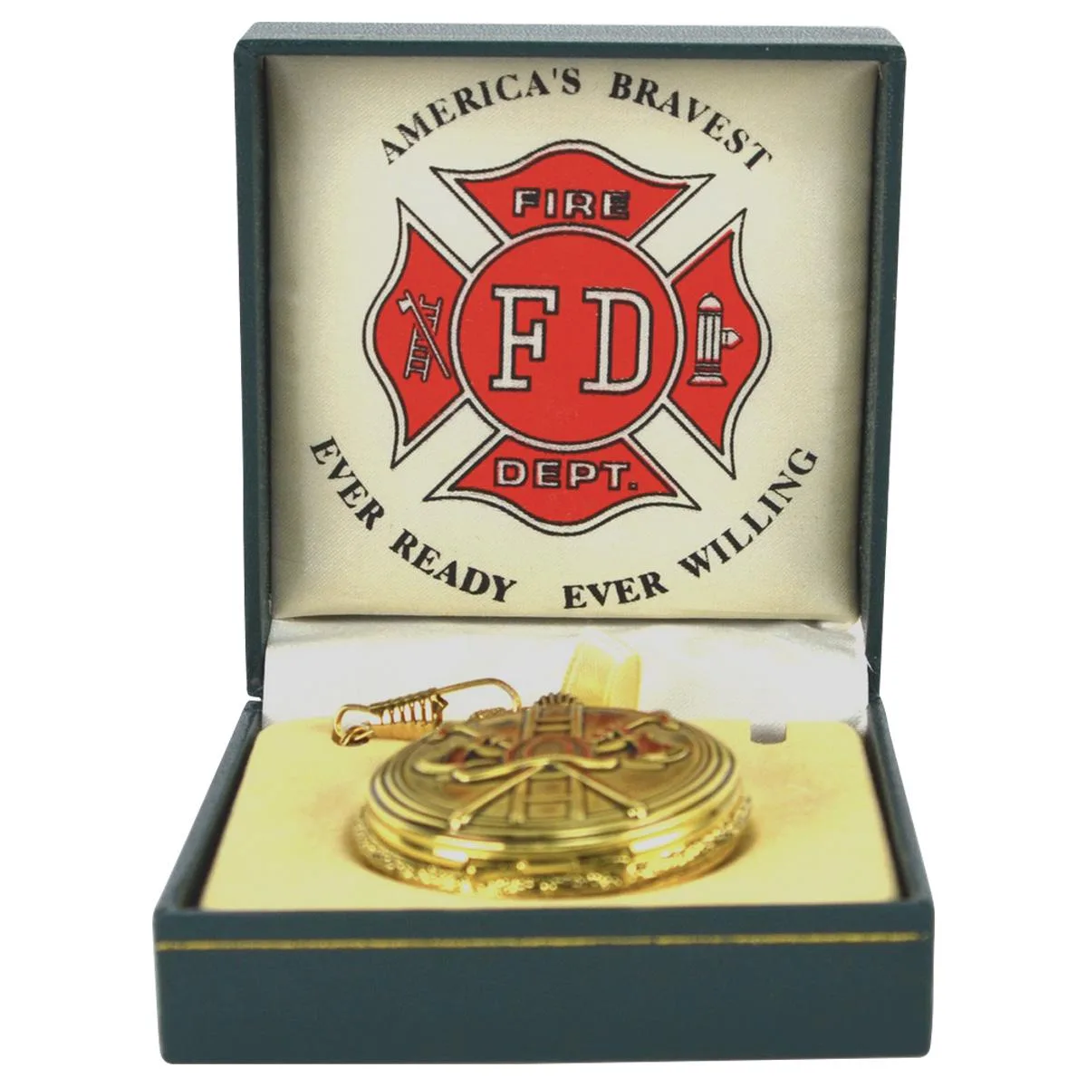 Solid brass fire department pocket watch with Maltese cross and 12 inch chain