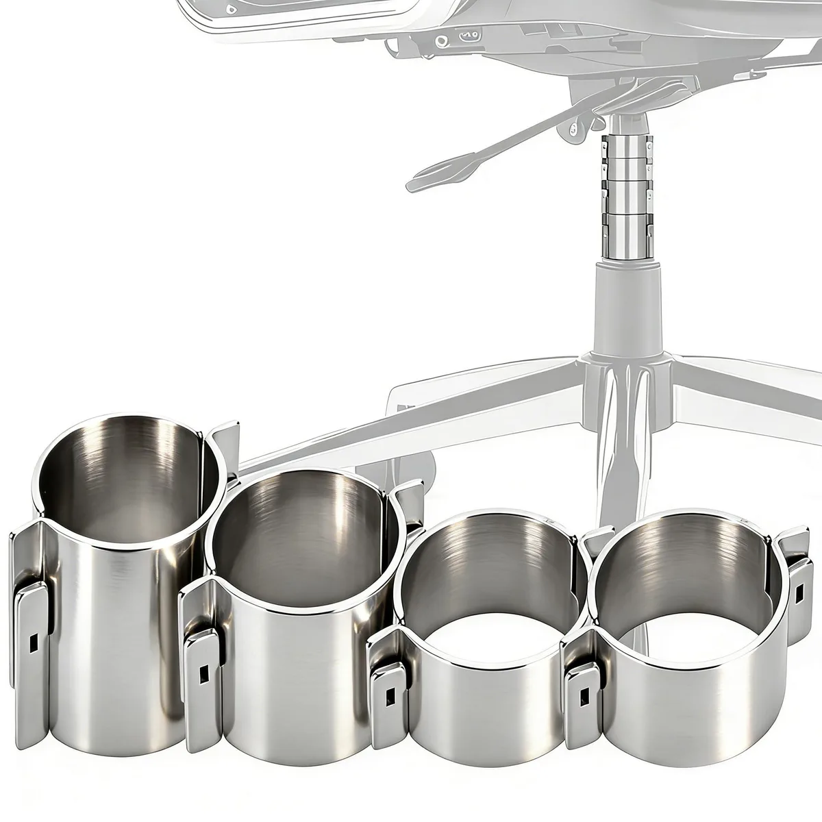 Silver steel half-round tube pairs with zip ties for chair cylinder repair