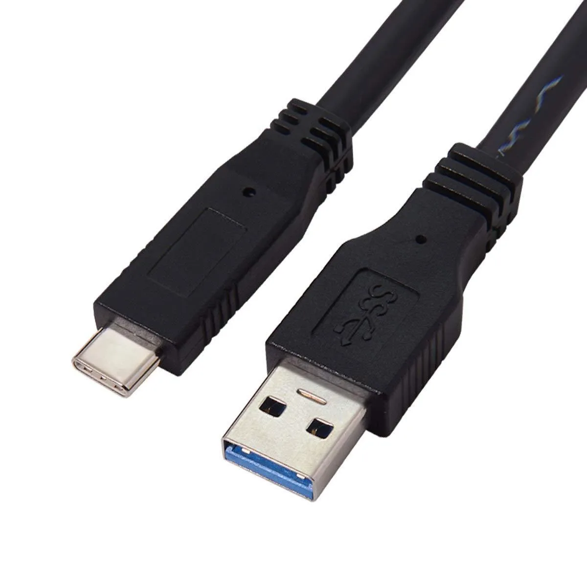 Black USB-C to USB-A cable 16.4ft round 6.5mm OD