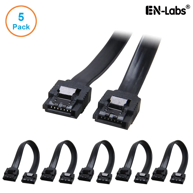 EN-Labs EN-Labs 5PKSATAIII15CMBK 5-pack SATA 3.0 6Gbps cable 6" black locking latch — product photo